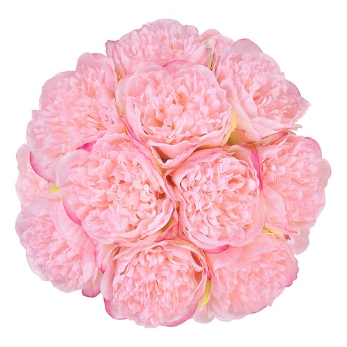 U'Artlines 20 Heads Artificial Peony Silk Flower Leaf Home Office Wedding Party Festival Bar Decor (Pink)