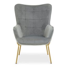 Premier Housewares Grey Velvet Chair. Square Tufting, Grey Velvet Upholstery, Sturdy Metal Base, Stylish Accent Piece, Durable and Sturdy, W71 x D80 x H98cm