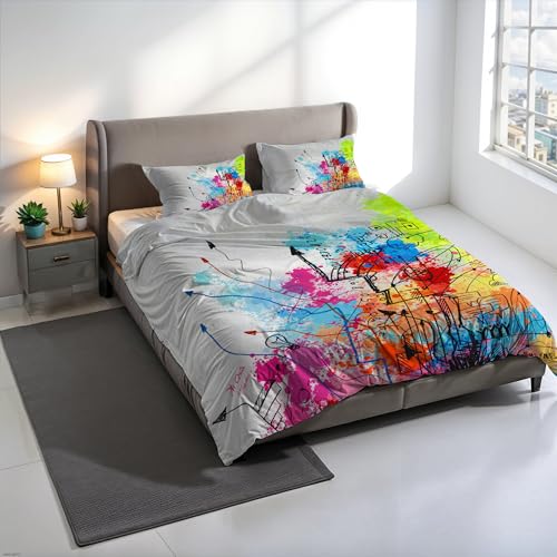 KIO627 KIO627 Digital Print Duvet Cover Set, 100% Cotton, Made in Italy, Double Bed Duvet Cover Set 250 x 200 cm+2 Pillowcases 50 x 80 cm