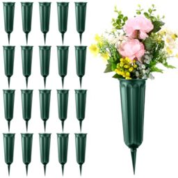 20 Pack Cemetery Vases with Spikes,Plastic Vases for Flowers,Grave Decorations for Cemetery,Grave Flower Holder,Memorial Floral Vase(Green)