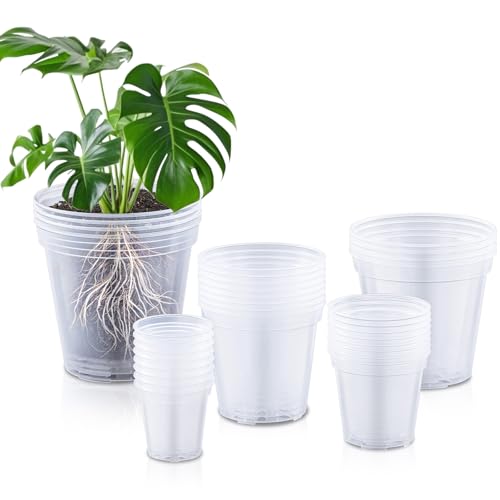 Vesici 32 Pcs 3/4/5/6/7 Inch Large Thickened Clear Nursery Pots Variety Pack Plant Pots with Drainage Holes Planters for Indoor Plants Flexible Transparent Plastic Plant Bottle Succulents