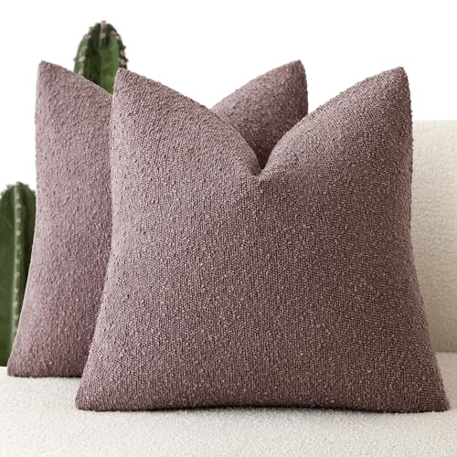 Foindtower Pack of 2 Textured Boucle Throw Pillow Covers Accent Solid Decorative Pillow Cases Cozy Woven Couch Cushion Case for Chair Sofa Bedroom Living Room Home Decor 20x20 Inch Dark Purple