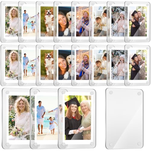24 Pieces Refrigerator Magnet Picture Frame Double Sided Acrylic Fridge Magnetic Frame Mini Clear Magnetic Photo Frames Frameless Picture Display Frame for Film Photos Cards Stamp, 2.36 x 3.54 Inches