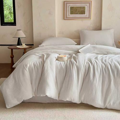 NSNLGSGC 100% Muslin Cotton Duvet Cover, Grey White, King - 100% Muslin Cotton, 2-Layer Stonewashed, Lightweight and Breathable, Linen Like Gauze
