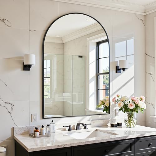 "Antok Arch Bathroom Mirror, 20""x30"" Wall Mounted Mirrors for Bathroom, Black Vanity Mirror with Metal Frame for Bedroom, Entryway, Living Room, Black"