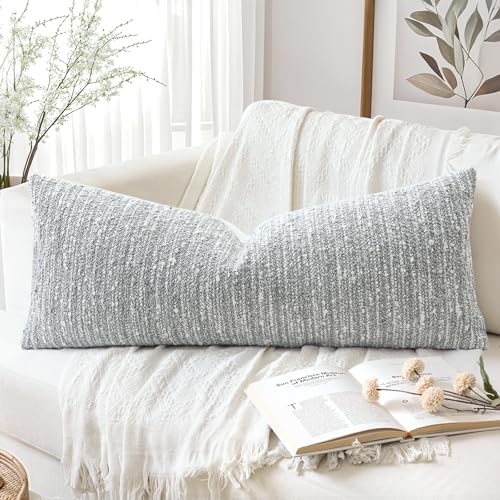Artscope Lumbar Throw Pillow Cover 14x36 Super Thick Body Pillow Cover Decorative Boucle Textured Neutral Accent Italian Style Pillowcase for Bedroom Living Room Couch Sofa Home D??cor-Light Grey
