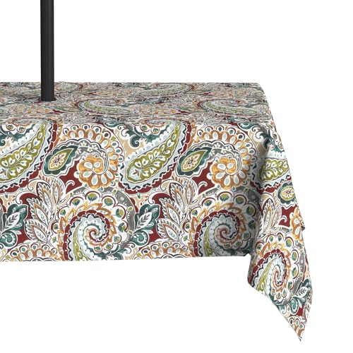 LVTXIII Rectangle Outdoor Tablecloth with Zipper Umbrella Hole, Water-Repellent 60 x 84 Inch Patio Table Cover for Picnic, Garden, Backyard Dining, Vibrant Paisley