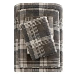 "WOOLRICH Cotton Sheet Set Cottage Charms Print, 100% Cotton Flannel Sheets Warm & Fuzzy Bedding Set King Size Sheets, Fitted Pocket Fits Up to 14"" Mattress, King Brown Plaid, 4 Piece"