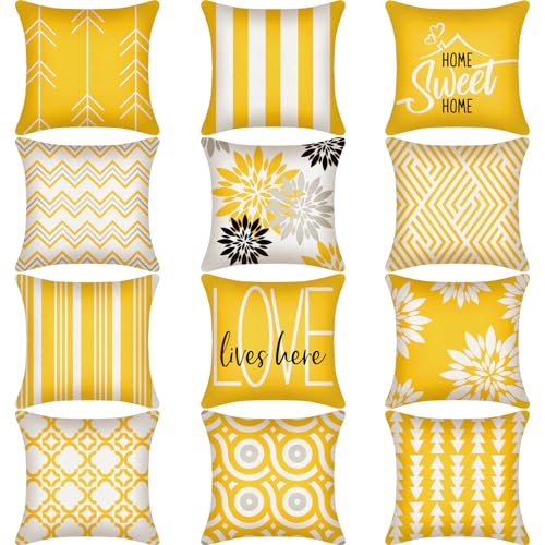 Flutesan 12 Pcs Modern Sofa Throw Pillow Cover 18x18 Inch Decorative Pillow Covers Floral Linen Living Room Decor Square Cushion Covers for Modern Styles Home Bedroom Couch Chair Sofa Pillow Cases
