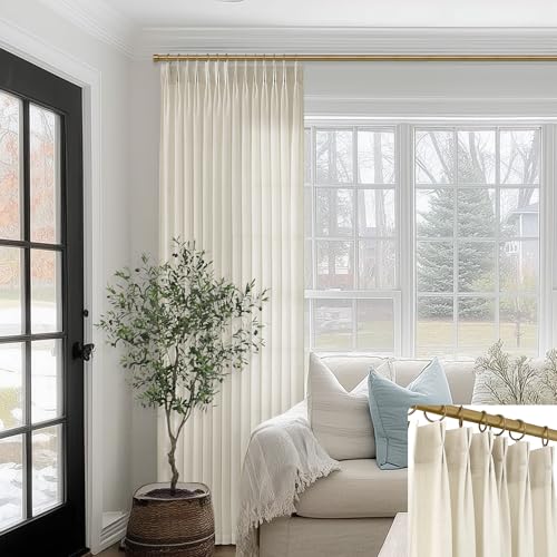 SHINELAND 120 Inch Oatmeal Extra Long Linen Curtains, Lightweight Sheer Pinch Pleat 10 FT Foot 10FT Drapes for Living Room 2 Panels Set