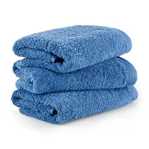 Möve Superwuschel hand towel set, 3 hand towels 50 x 100 cm, Made in Germany, 100% cotton, cornflower