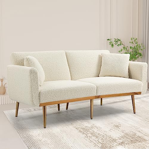 Ball & Cast 3 Seater Sofas 144CM, Velvet Small Sofa with 53cm Deep Seat, Modern Couch 300kg Capacity, Comfy Seat Tool-Free Setup, Large 2 Seater Sofa in A Box, Loveseat Couch for Living Room, White