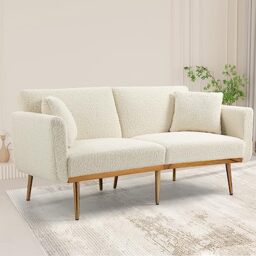 Ball & Cast 3 Seater Sofas 144CM, Velvet Small Sofa with 53cm Deep Seat, Modern Couch 300kg Capacity, Comfy Seat Tool-Free Setup, Large 2 Seater Sofa in A Box, Loveseat Couch for Living Room, White