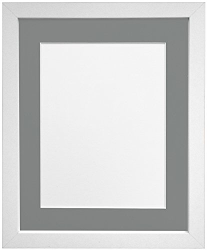 "FRAMES BY POST 25mm wide H7 White Picture Photo Frame with Dark Grey Mount 12""x10"" for Pic Size 10""x8"""