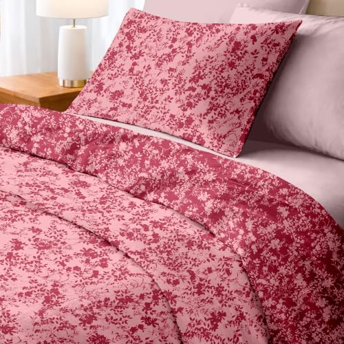 Ruggeri, Duvet Cover Set, Microfibre, Floral Red Bicolour - 1 x sleeping bag 150 x 200 cm with 40 cm cuff, 1 x pillowcase 50 x 80 cm with 20 cm bag closure