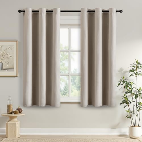 DONREN Thermal Insulated Linen Full Blackout Curtains 37x64 Inches, Grommet Room Darkening Drapes for Bedroom & Living Room, 2 Panels, Sand Beige