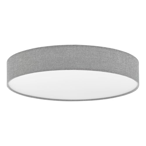 "Eglo LED Ceiling Lamp Romao, Ceiling Light Made of Steel, Plastic, Textile in White, Grey, with Remote Control, Colour Temperature Change, Night Light, Dimmable, Ø 57 cm (22.4"")"