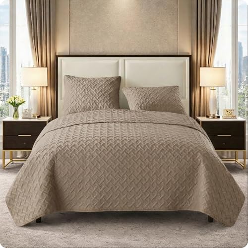 VC New York Super Soft Reversible Bedding Set with Matching Shams, Seasons, Microfiber Cotton Polyester, Nina Taupe, Twin