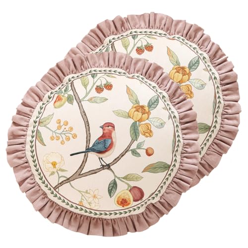 "bilin gaier Velvet Throw Pillow Cover,Set of 2,Diameter 16""-Dewey C - Elegant Round Pillow Cover,Concealed Zipper,Floral and Bird Pattern,Sofas,Bedroom,Living Room,Lounge Chairs,Decor"