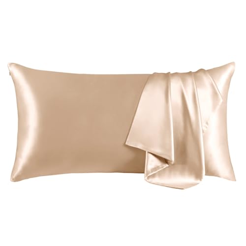 "THXSILK 100% Mulberry Silk Pillowcase for Hair and Skin, Grade 6A+ Mulberry Silk Pillow Case, Natural Mulberry Silk Pillow Case with Zipper (California King Size 20""x40"", Beige, 1pc)"