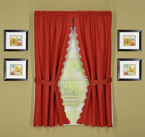 "Today's Curtain Orleans 63"" Panel Pair with Tiebacks Tambour Scallop Edge Curtain, Brick Red, 60"" W x L (Pack of 1)"