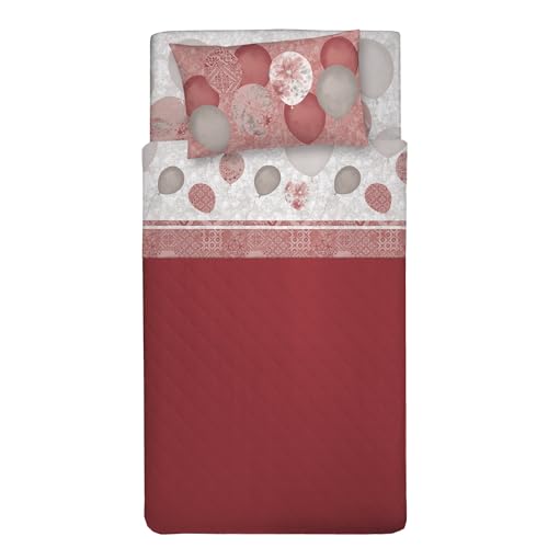 PENSIERI DELICATI Single Bed Sheet Set, 100% Cotton, 90 x 200 cm Single Bed Sheet Set, Includes Bottom Sheet, Top Sheet and 1 Pillowcase, Made in Italy, Red Balloons Pattern