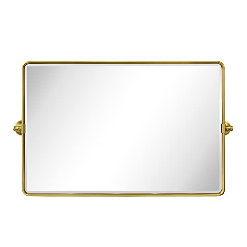 TEHOME 24 x 38'' Horizontal Farmhouse Gold Metal Framed Pivot Rectangle Bathroom Mirror Tilting Beveled Vanity Mirrors for Wall