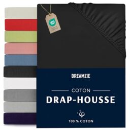 Dreamzie - Fitted Sheet 140 x 190/200 cm - Black - 100% Oeko Tex Certified Cotton Jersey - Fitted Sheet 140 x 190/200 cm