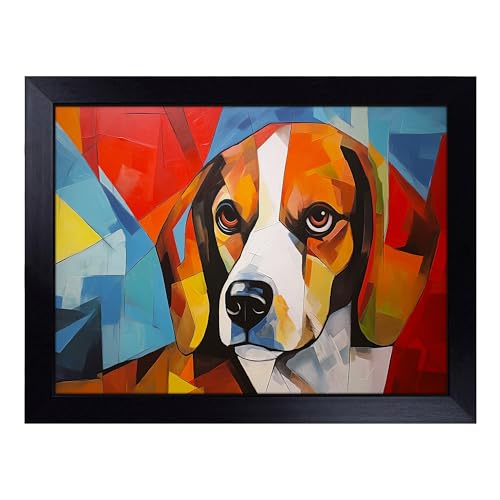 Lap Tray with Bean Bag Cushion, Beagle Abstract - Handmade in the UK, Raised Wooden Edge, Padded Cushion, Heat-Resistant Wipe-Clean Surface, for Meals, Laptops and Crafts