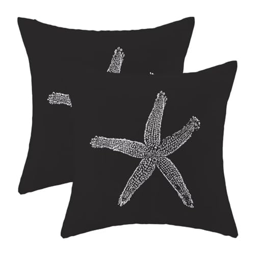 AEIOAE Coastal Pillow Covers 20 X 20 Inch Set of 2, Black Starfish Beach Nautical Throw Pillow Covers Outdoor Summer Farmhouse Pillowcase Linen Nautical Decor for Sofa Couch Home Bedroom Decor