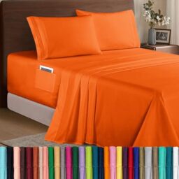 Elegant Comfort Luxury 1500 Premium Hotel Quality Microfiber 4-Piece Sheet Set - Soft, All Around Elastic 18-24 Inches Deep Fitted Sheet - Extra Deep Pocket Sheets, King, Elite Orange