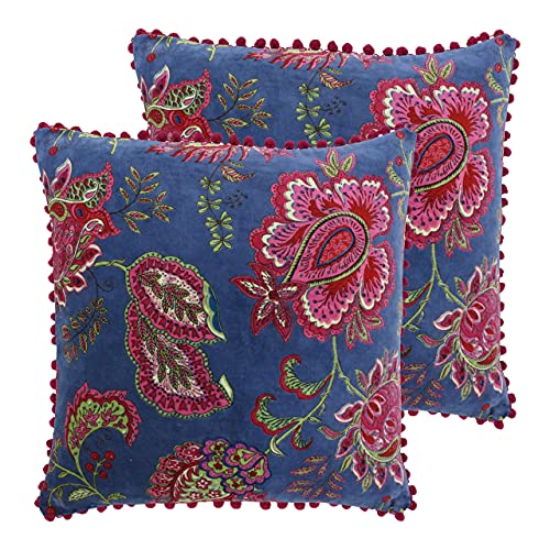 Paoletti Malisa Twin Pack Feather Filled Cushions, Smoke Blue, 50 x 50cm