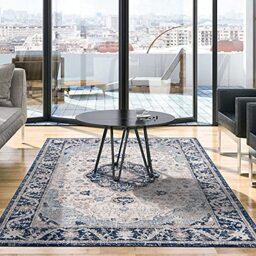 THE RUGS AREA RUG LIVING ROOM BEDROOM LARGE SMALL VINTAGE SOFT SHORT PILE BORDERED CLASSIC ORIENTAL DESIGN TRADITIONAL MOROCCAN BOHO CARPET - SMALL 80X150 CM, NAVY ORIENTAL DESIGN