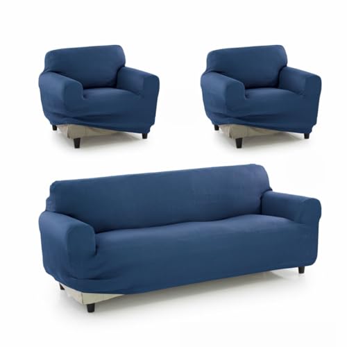 SOFAKOVER?? Super Stretch Sofa Cover, Breathable, Comfortable and Durable, Easy to Install (for 3 Seater and Two Covers for 1 Seater) Blue