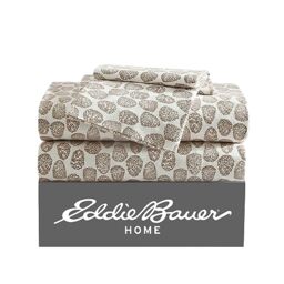 Eddie Bauer - King Sheets, Cotton Flannel Bedding Set, Brushed for Extra Softness, Cozy Home Decor (Little Creek Pine Cone Beige, King)