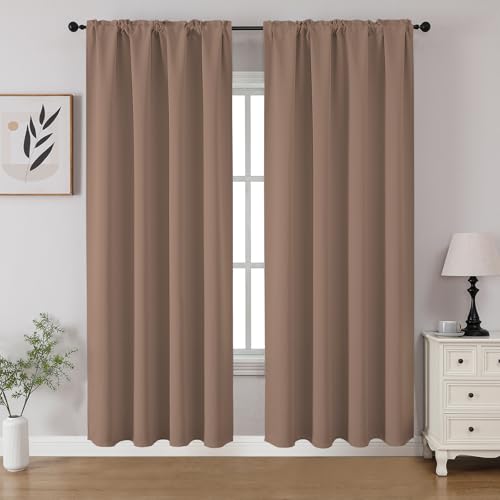 CUCRAF Blackout Curtains Room Darkening Window Curtain Panels, Rod Pocket Thermal Insulated Solid Drapes for Bedroom Living Room, Set of 2 Panels. 52 x 72 inch, Khaki