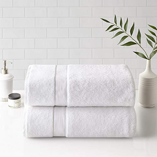 "Madison Park SIGNATURE 800GSM 100% Cotton Luxurious Bath Towel Set Highly Absorbent, Quick Dry, Hotel & Spa Quality for Bathroom, Bath Sheet 34"" x 68"", White 2 Piece"