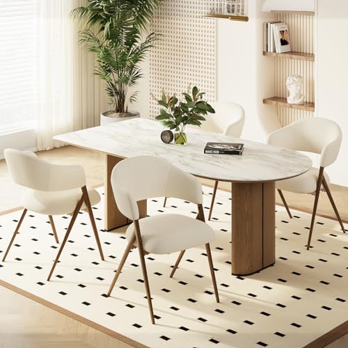 COLAMY Ergonomic Linen Dining Chair with 135° Recline, Breathable Cotton-Linen Fabric, Wooden-Look Metal Legs, 125kg Capacity, Modern Padded Dining Room Chair for Kitchen, Farmhouse & Home,Beige