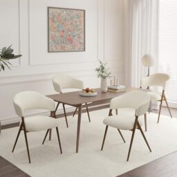 COLAMY Ergonomic Linen Dining Chair with 135° Recline, Breathable Cotton-Linen Fabric, Wooden-Look Metal Legs, 125kg Capacity, Modern Padded Dining Room Chair for Kitchen, Farmhouse & Home,Beige