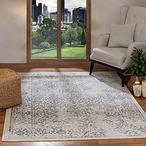 Livabliss Hazel Faro Vintage Style Floor Covering 120x170 cm – Scandi Neutral Traditional Pattern for Living Room & Bedroom, Easy Care, Grey, Slate & Ivory