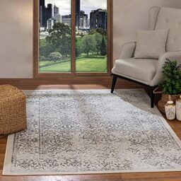 Livabliss Hazel Faro Vintage Style Floor Covering 120x170 cm – Scandi Neutral Traditional Pattern for Living Room & Bedroom, Easy Care, Grey, Slate & Ivory