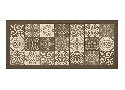 BIANCHERIAWEB Non-Slip Washable Kitchen Rug, Kitchen Runner Size 55x240 cm, Kitchen Rug Made in Italy with Maiolica Design Mud, Washable and Iron-on Runner Rug