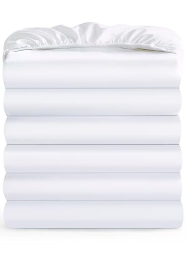 Maple&Stone Twin XL Fitted Sheet Only, Bulk Pack of 6 Bottom White Sheets - Premium Soft & Breathable, Brushed Microfiber Fabric with Deep Pocket for Twin XL Size Bed