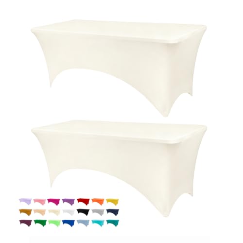 BDDC Spandex Table Cover, Ivory Tablecloth 6FT fits Tables Size [183Lx76W x76H] cm, Washable & Wrinkle Resistant Stretch Rectangular Cover for Event, Wedding, Banquet & Parties