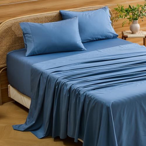 Bedlifes Deep Pocket Sheets 18-24 Inch, Queen Size Egyptian Cotton 1000 Thread Count, 4-Piece - Fits Extra Thick Mattresses, Cooling & Breathable (Dusty Blue)