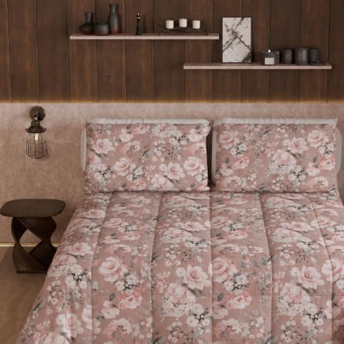 PETTI Artigiani Italiani Printed Winter Duvet 270 ?? 260 cm - Floral 17 Powder Pink, reversible microfibre quilt, 300 g/m??, Made in Italy
