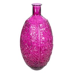 GILDE Floor Vase Jungle Glass Leaf Motif Round Glossy Magenta Height 59 cm x Diameter 29 cm Waterproof Flower Vase