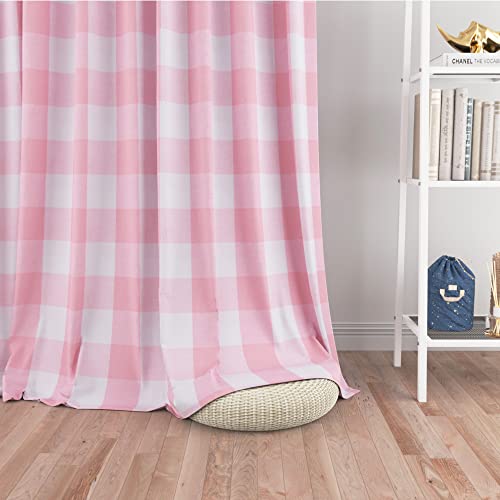 "Buffalo Check Window Curtains 92 inches Long Living Room Bedroom Drapes Cotton Plaid Gingham Farmhouse Rustic Decor Curtains 2 Panels Rod Pocket Kitchen Basement Curtain Panels Pink White 52""x92"""