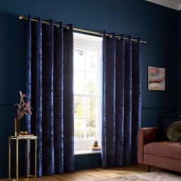Catherine Lansfield Crushed Velvet 66x72 Inch Eyelet Curtains Navy Blue