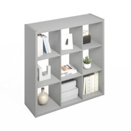 Furinno SIMPLE Cube Storage Organizer, 9-Cube Display Shelf, Open Back Shelving Unit, Storage Shelves, Extra Thick Frame, for Organization and Storage, Living Room, Home Office, Light Grey
